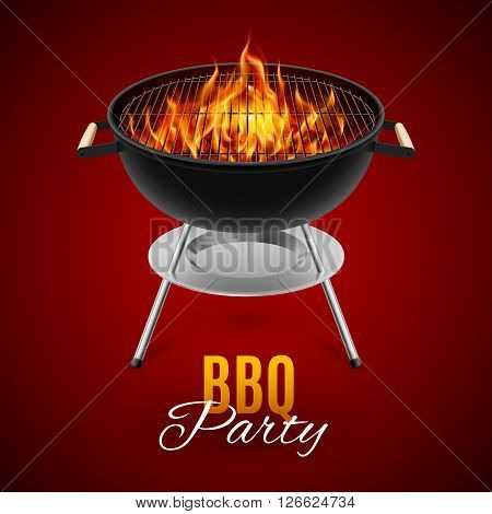 BBQ party banner grill with fire isolated on red