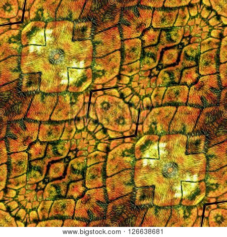 Abstract seamless rough pattern with gold, orange and brown snake texture of scales