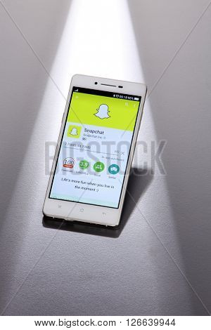 Kuala Lumpur,Malaysia -April 13 2016,Snapchat application on android cell smartphone. Snapchat is a mobile messaging application used to share photos, videos, text, and drawings