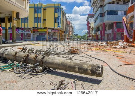 Portoviejo, Ecuador - April, 18, 2016: Building showing the aftereffect of 7.8 earthquake that destroyed the city center.