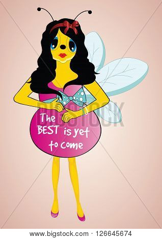 Cartoon Pregnant Bee. The Best ?s yet To Come. Vector
