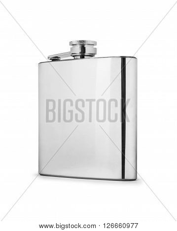 Stainless hip flask isolated on white background
