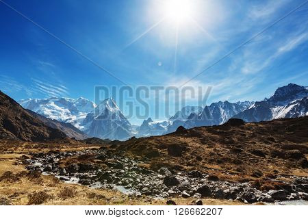 Scenic view of mountains, Kanchenjunga Region, Himalayas, Nepal.