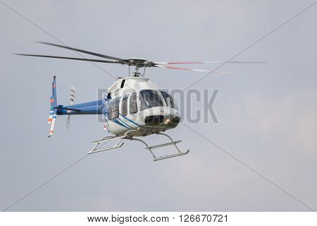 Helicopter in flight right after it's take-off