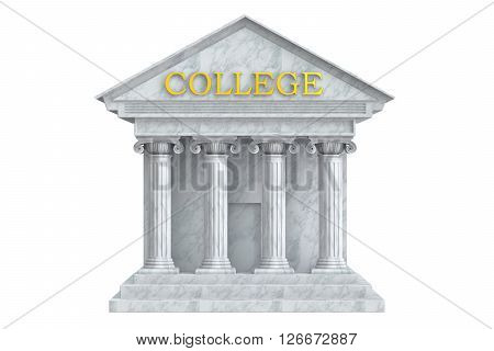 College building with columns 3D rendering isolated on white background