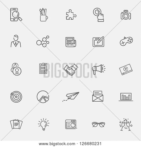 Thin outline icons set. Icons for business and digital marketing