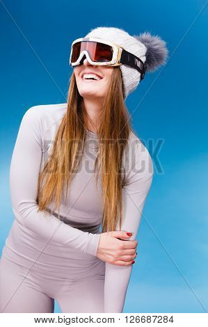 Woman In Thermal Underwear Ski Googles