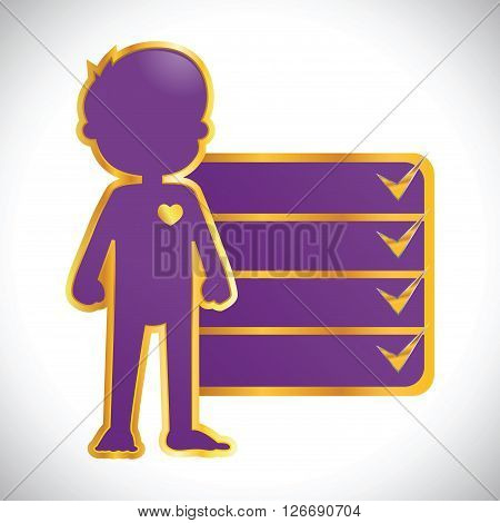 Vector stock of purple with golden outline of little boy body icon