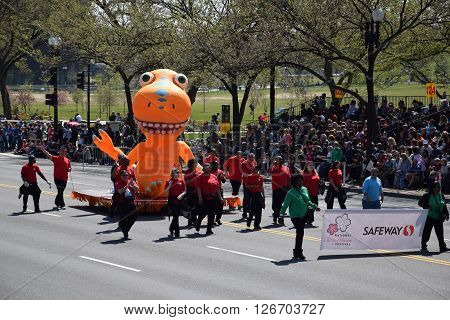 WASHINGTON, DC - APR 16: Balloon float at the 2016 National Cherry Blossom Parade in Washington DC, as seen on April 16, 2016. Thousands of visitors gathered to attend this annual event.