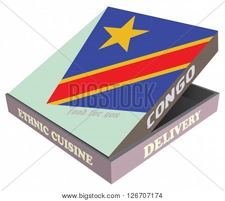 Delivery Ethnic cuisine Congo. Cardboard packaging. Vector illustration.
