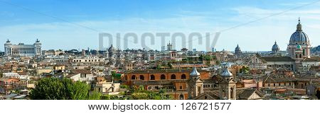 View from the Pincio Landmark in Rome Italy on a beautiful warm spring morning.