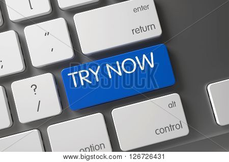 Keyboard with Blue Key - Try Now. Try Now on Modern Keyboard Background. Try Now Written on Blue Keypad of Modern Laptop Keyboard. Try Now Key on Modern Laptop Keyboard. 3D.