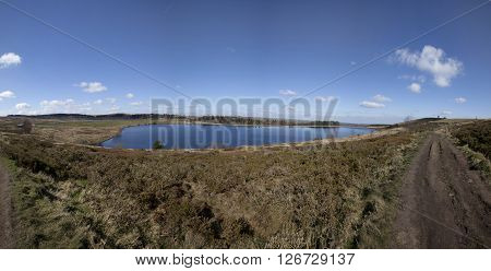 Panorama of Redmires reservoir in Sheffield, United kingdom