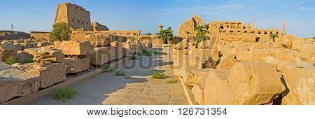 The panoramic view of the southern processional route of Karnak Temple Luxor Egypt.
