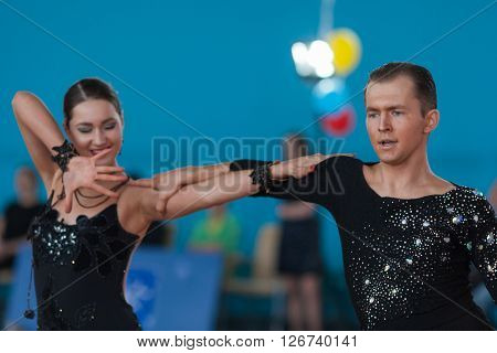 Minsk Belarus -April 3 2016: Babushin Anton and Milovidova Yana Perform Youth Latin-American Program on IDSA Championship Kinezis Star Cup - 2016 in April 3 2016 in Minsk Republic of Belarus