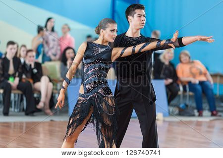 Minsk Belarus -April 3 2016: Silich Sergey and Borovskaya Olga Perform Youth Latin-American Program on IDSA Championship Kinezis Star Cup - 2016 in April 3 2016 in Minsk Republic of Belarus