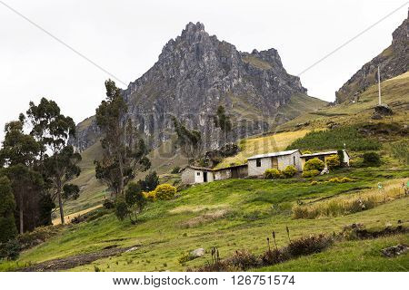 Farms and crops on slopes around Zumbahua province of Cotopaxi Ecuador