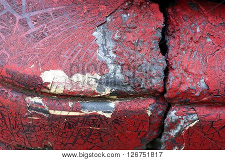 Cracked Red Paint On Grunge Metal Surface - Macro 3