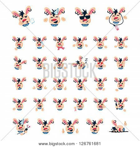 Punk rabbit icon set in flat style with a slight shadow