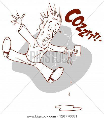 vector illustration of a man with an electric shock