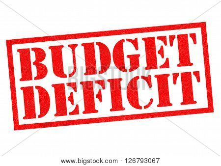 BUDGET DEFICIT red Rubber Stamp over a white background.