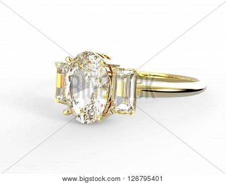 Wedding ring with diamond isolated on a white background. Fashion jewelery. 3d digitally rendered illustration