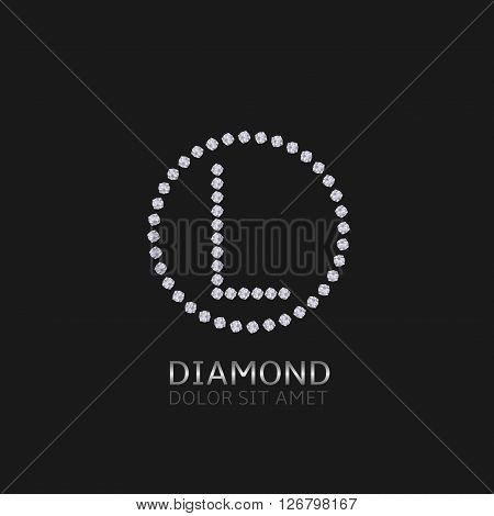 L Letter with diamonds. Expensive, presious symbol. Luxury logo