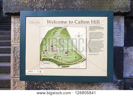 EDINBURGH SCOTLAND - MARCH 9TH 2016: An information board at Calton Hill in Edinburgh on 9th March 2016.