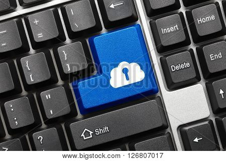 Conceptual Keyboard - Blue Key With Cloud And Keyhole Symbol