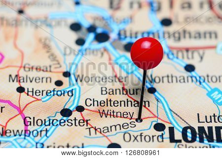 Witney pinned on a map of UK