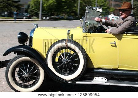 US car Ford Model A Roadster is exposed to retro parade in the town of Sliven, Bulgaria, April 16.2016