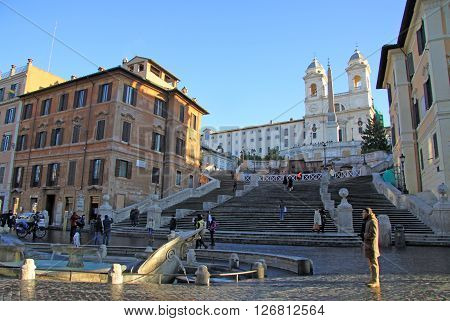 Rome, Italy - December 20, 2012:  The Piazza Di Spagna And The Spanish Steps In Rome, Italy. The Spa