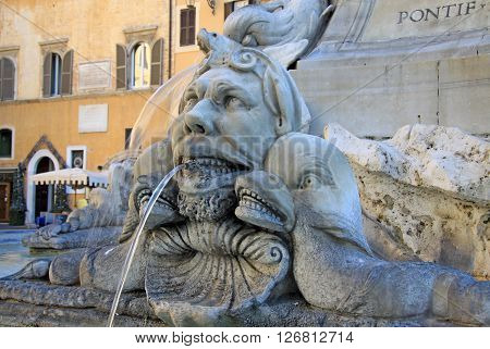 Rome, Italy - December 20, 2012: Fountain Of The Pantheon (fontana Del Pantheon) At Piazza Della Rot