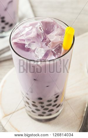 Homemade Taro Milk Bubble Tea With Tapioca