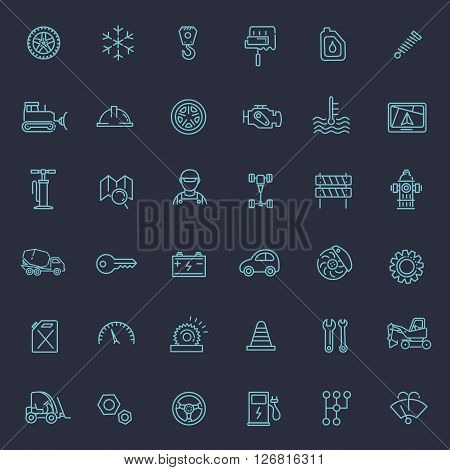 Car parts line icons set. Auto service repair symbol