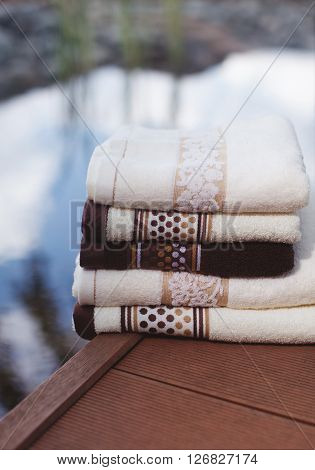 Beautiful nature background with towels summer home decoration interior details