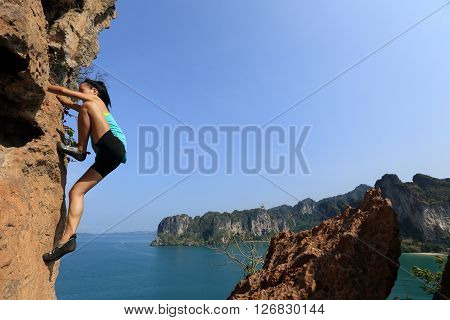 young asian woman enjoy the view at spring mountain peak
