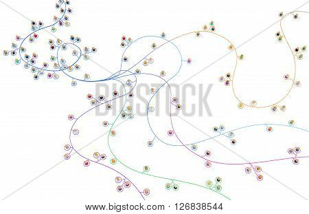 Crowd of small symbolic figures linked by lines isolated over white 3d illustration