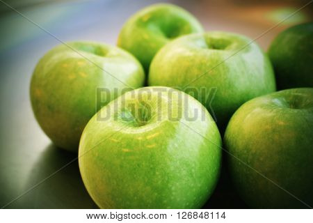 Granny Smith Green Apples on a pewter plate
** Note: Soft Focus at 100%, best at smaller sizes