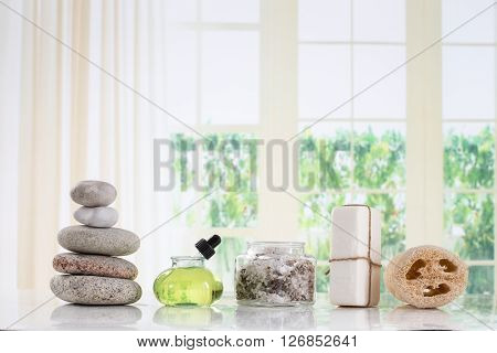 spa accessories  with  stones  on white background