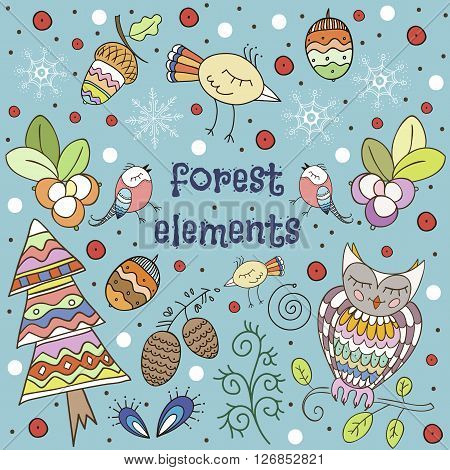 Winter forest background. Iillustration in childrish style.