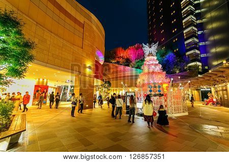 OSAKA JAPAN - NOVEMBER 23 2015: Namba Parks is an office and shopping complex features a lifestyle commercial center with a rooftop park that crosses multiple blocks while gradually ascending eight levels