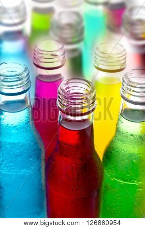 close up the cool colorful drink , selective focus