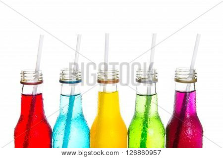close up the cool colorful drink on white background