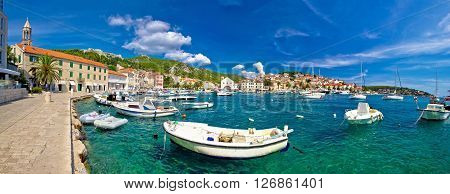 Coastal town of Hvar waterfront panorama Dalmatia Croatia
