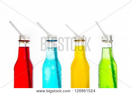 close up the cool colorful drink on white background