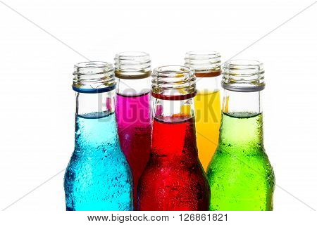 close up the cool colorful drink on white background