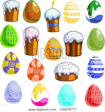 Easter set  with eggs and cakes as a vector illustration