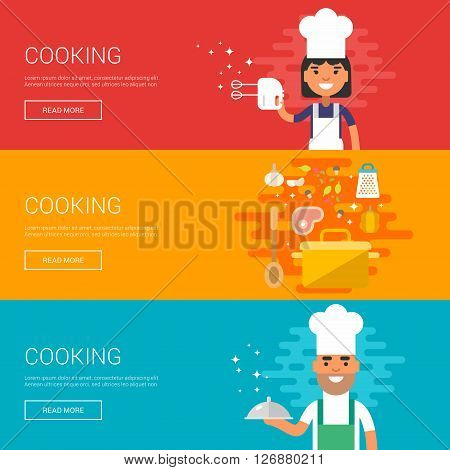 Cooking. Home Cooking. Restaurant. Ricipe. Flat Design Vector Illustration Concepts for Web Banners and Promotional Materials