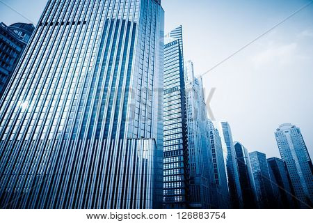  skyscrapers in Lujiazui financial district,shanghai china,blue